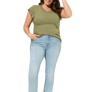Torrid Green Cotton Modal Slub Crew Neck Flutter Sleeve Tee Casual T-Shirt 0X
